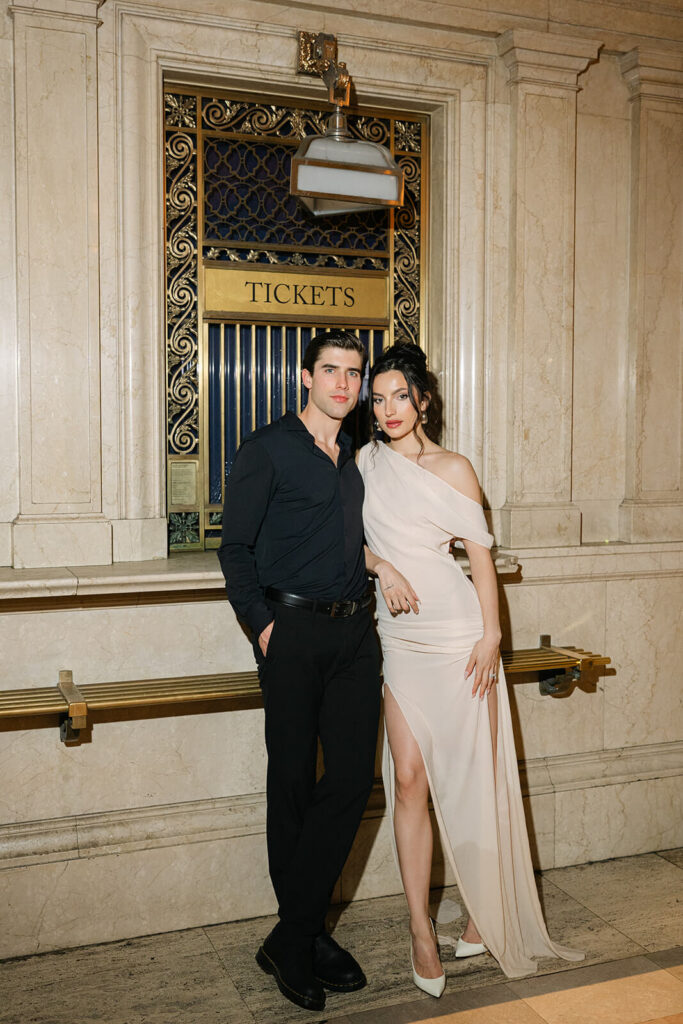 Editorial couple portraits rainy day Grand Central Station NYC